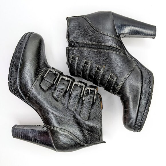 Sofft Shoes Platform Buckle Ankle Booties Womens 6.5 Black Leather Moto Boot - Picture 4 of 7